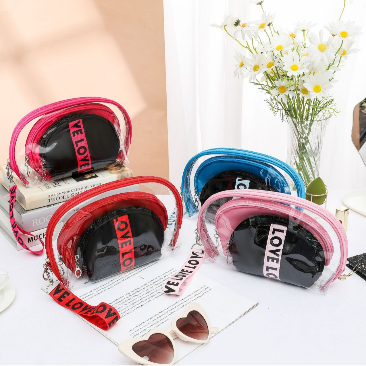 AMOR bolsa de cosméticos de tres piezas de semicírculo bolsa de viaje bolsa de lavado