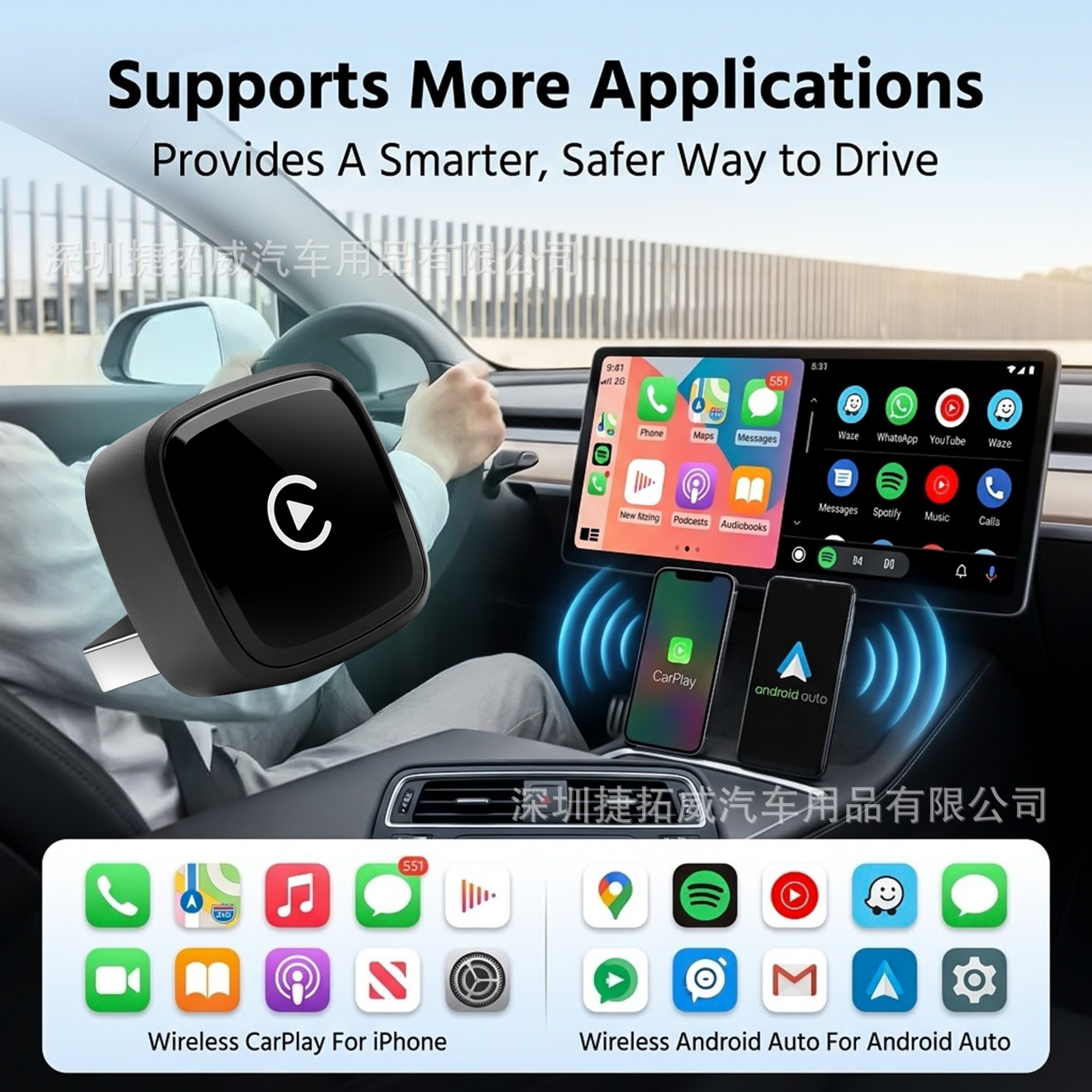 Cross-border wireless CarPlay adapter, Apple Auto 2-in-1, converts wired CarPlay to wireless in your car
