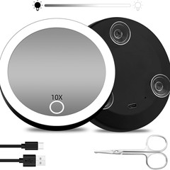 10cm丸型10倍、20倍、30倍、40倍拡大LEDミラー、黒ずみ除去拡大化粧鏡、吸盤付き