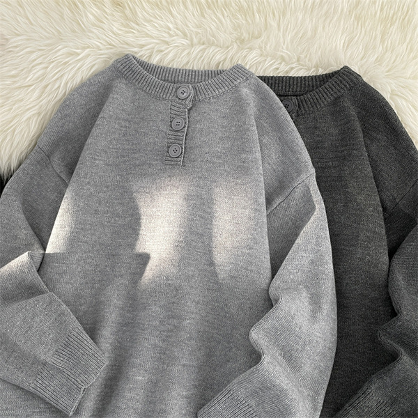 demi-season Japanese retro knitted sweater with a round collar