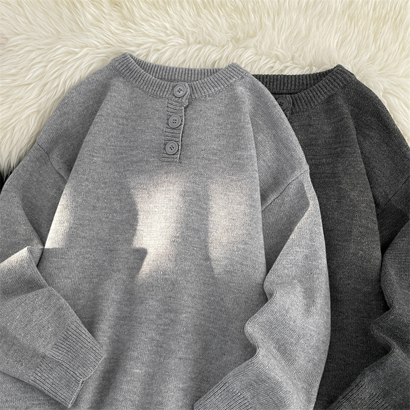 demi-season Japanese retro knitted sweater with a round collar