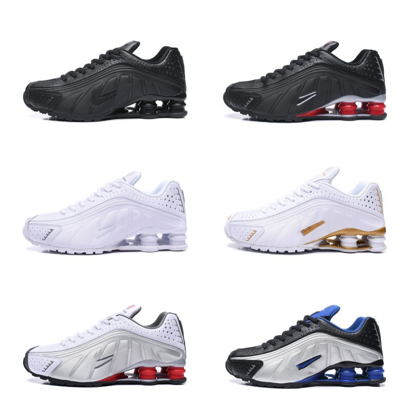 Shox R4 Air Column Shoes Heightening Sports Shoes Bouncing Spring Effect Column Shoes Cross-Border White Black Silver White Red
