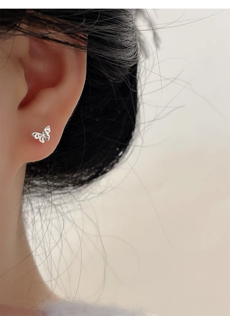 2g Weight 925 Sterling Silver Ear Needle Material Ear Studs Classification 1 Pair Quantity Daily, Date Occasion 925 Sterling Silver Material Butterfly Pattern Women's Gender Plating Design Sweet, Simple Style Style 1 Pair 925 Sterling Silver Butterfly Ear Studs 10