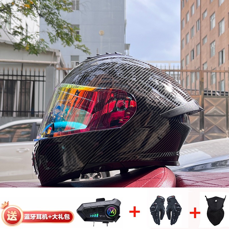 ORZ 오토바이 헬멧 남성용 풀 커버리지 더블 렌즈 오픈 페이스 헬멧 사계절 여행 랠리 블루투스 풀 페이스 헬멧 3C 인증