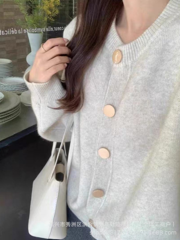 温柔风毛衣外套女韩版宽松慵懒纯色针织开衫圆领长袖休闲外搭上衣|undefined