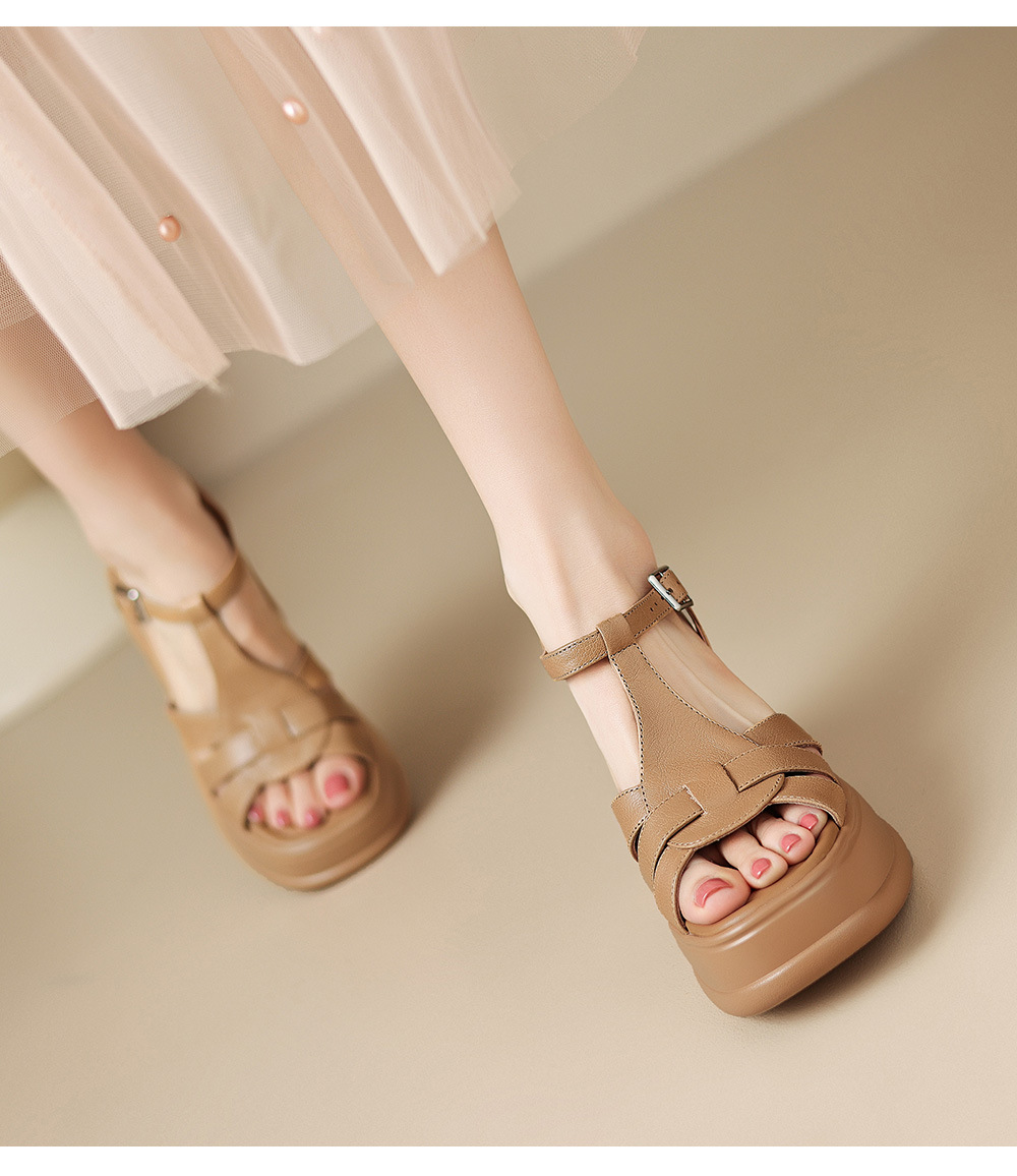 Sandal cao gót nữ đế xuồng đan lát hở mũi quai chữ T — màu trắng ngà, màu mơ chi tiết 13