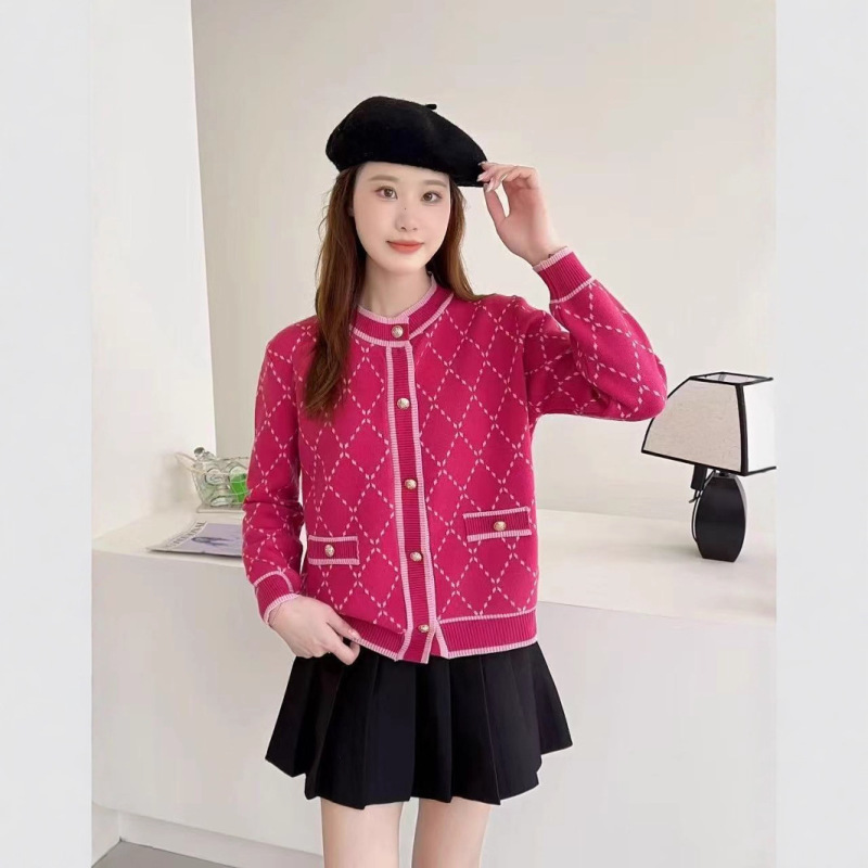 2025秋冬新款菱形毛衣开衫女小众设计感内搭高级慵懒风开衫外|undefined