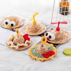Pet Grass Hat Bamboo Dragonfly Summer Weaving Cartoon Cute Puppy Hat for Small Dogs Universal Pet Grass Hat