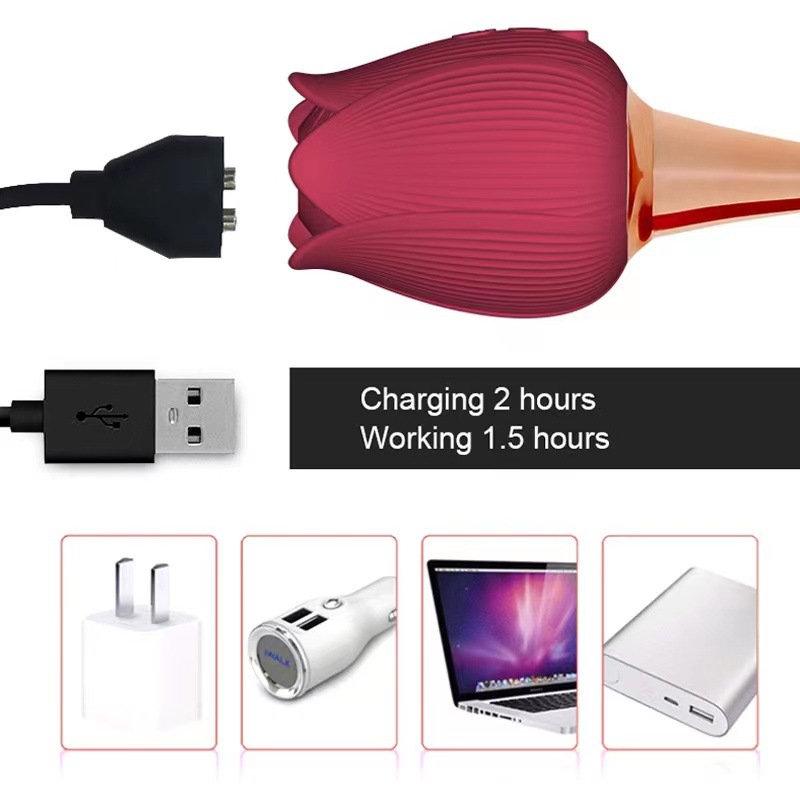 Rose Lotus Vibrator with Suction and Vibration, Silicone Rechargeable Adult Toy for Women — detail image 6