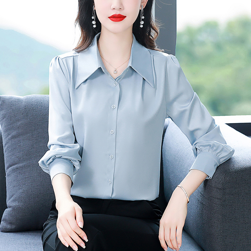 专柜桑蚕丝衬衫女2024新款显瘦气质女士上衣免烫百搭职业女装衬衣