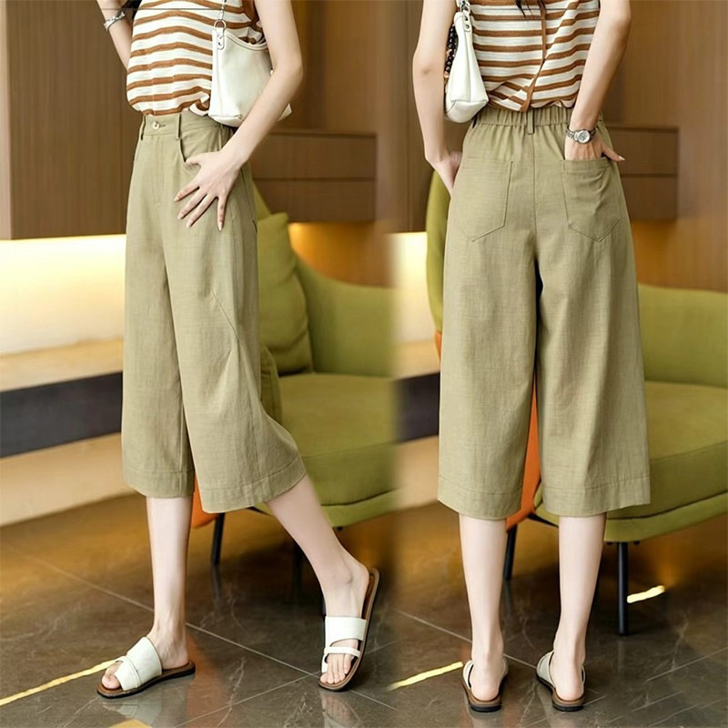 Commuter-style high-waisted ice silk linen cropped pants for women, 2026 summer thin loose wide-leg pants for petite women, casual pants Commuter-style high-waisted ice silk linen cropped pants for women, 2026 summer thin loose wide-leg pants for petite women, casual pants