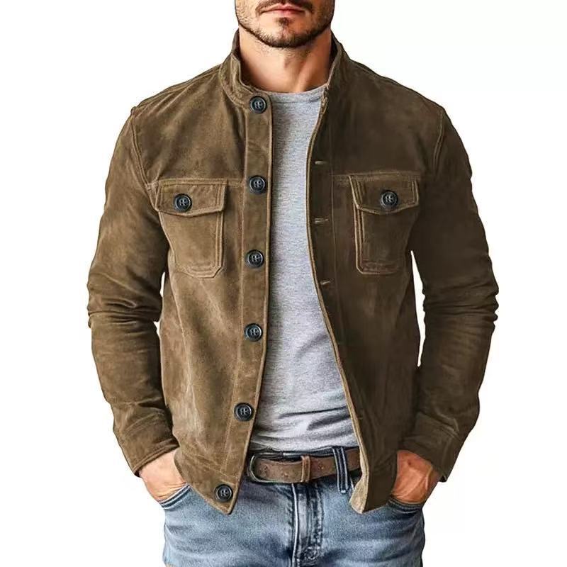 Amazon's best-selling men's stand-up collar work jacket, European and American style multi-pocket spring/autumn jacket, vintage faux suede coat Amazon's best-selling men's stand-up collar work jacket, European and American style multi-pocket spring/autumn jacket, vintage faux suede coat