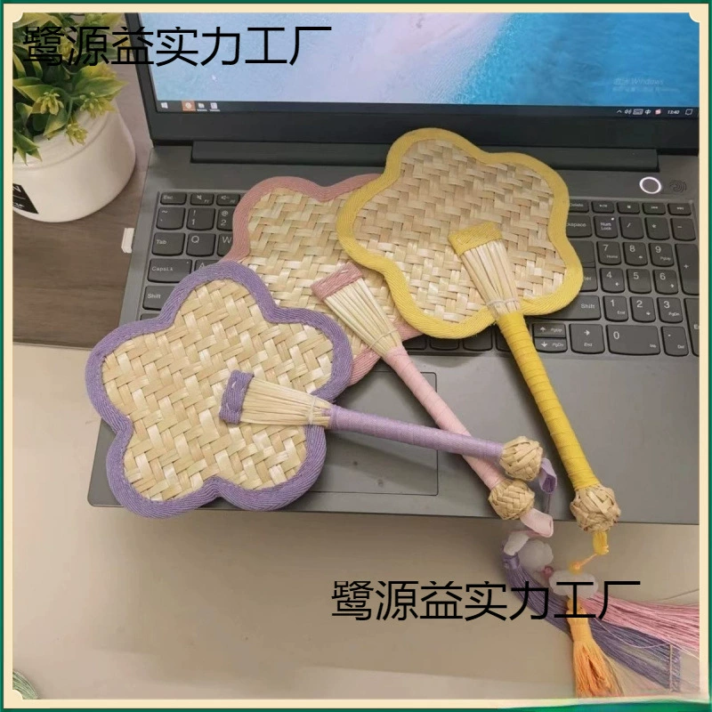 Миниатюрный веер в форме цветка с декором из пшеничной соломки, популярный летний веер-принцесса с милыми бамбуковыми лепестками