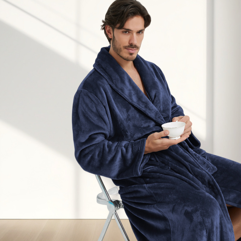 Lapel foreign trade cross-border couples new bathrobe dressing gown European and American style ladies home clothing flannel nightgown men Lapel foreign trade cross-border couples new bathrobe dressing gown European and American style ladies home clothing flannel nightgown men