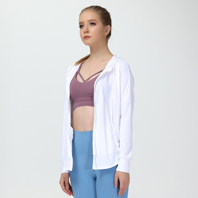新款夏季瑜伽外套女宽松休闲薄外套连帽拉链瑜伽服速干防晒皮肤衣