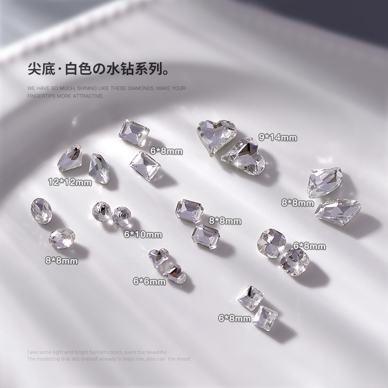 Nail diamond jewelry wholesale shaped diamond white crystal glass transparent color pointed bottom crooked axe water drop nail drill