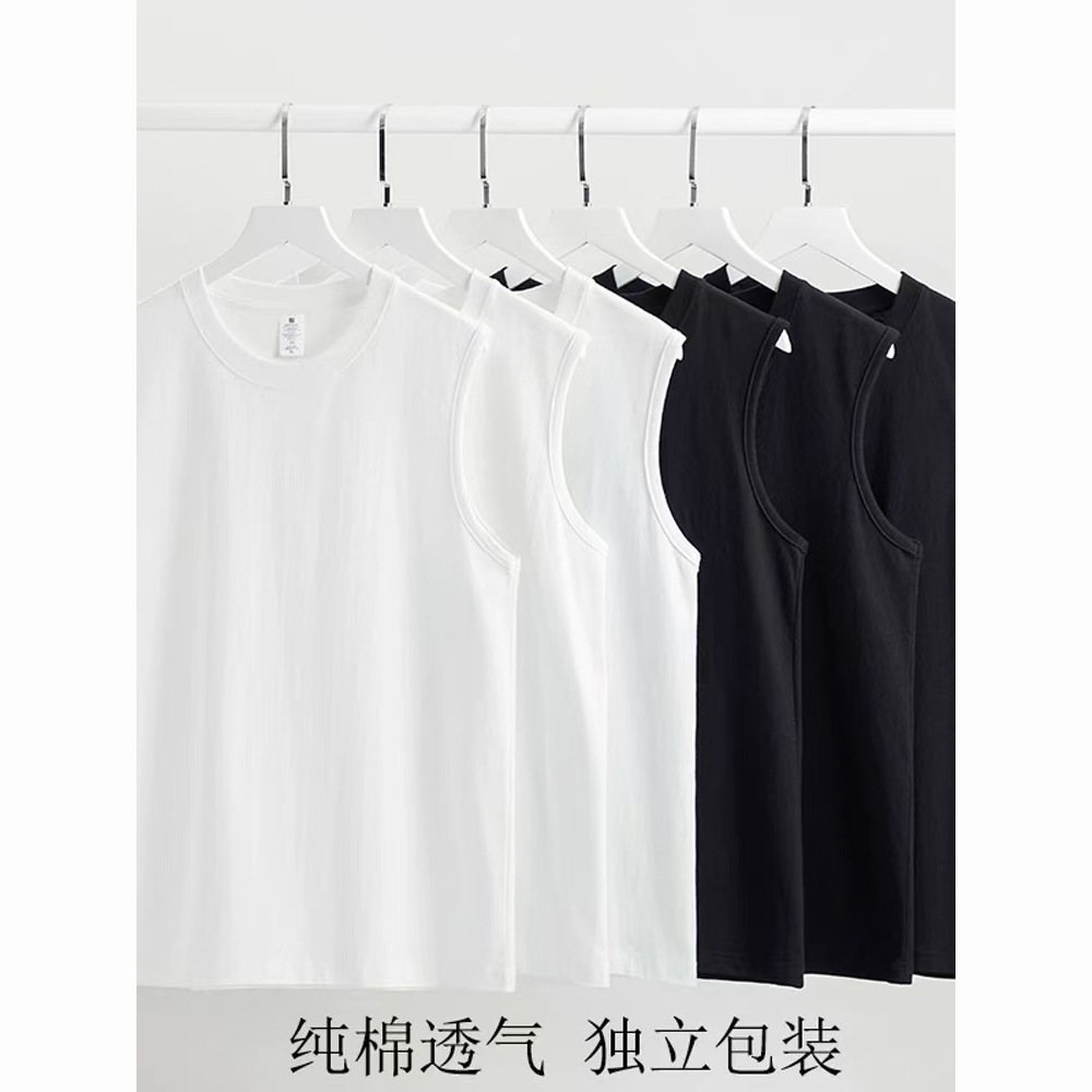 100% Cotton Sleeveless T-Shirt Vest for Men, Lightweight, Fit, Sports, Solid Color, Versatile, Trendy, Wholesale for Foreign Trade and Cross-Border