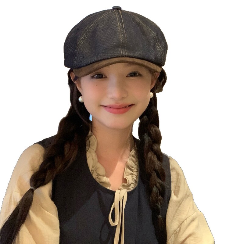 秋冬季新款牛仔短帽檐贝雷帽女日系文艺百搭前进帽显脸小休闲帽子|undefined