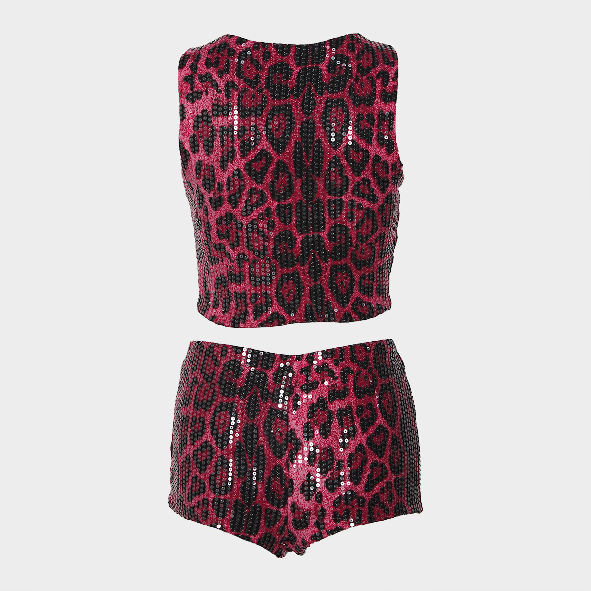 Autumn Leopard Print Wild Sexy Slim Short Sleeveless Vest Top Shorts Set