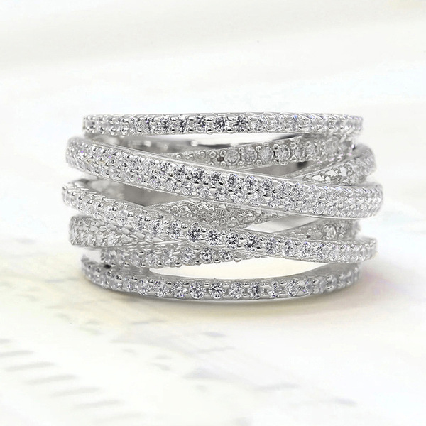 Cao Shi line new trend multi-layer cross ring women micro inlaid zircon engagement gift fashion ring women