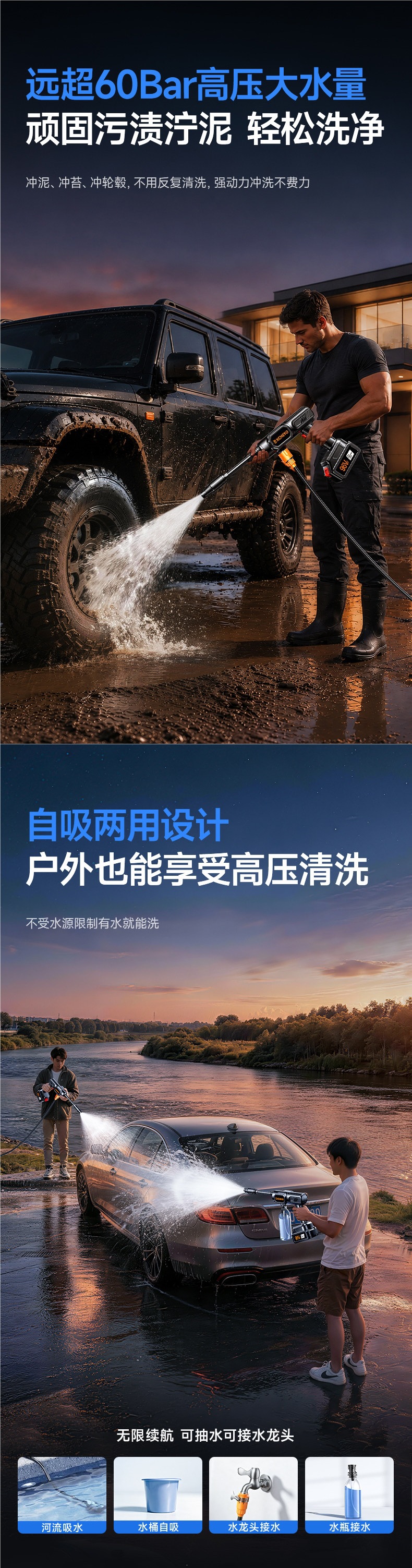 Car wash machine high-pressure water gun for home use, 2026 new model, wireless, portable, high-power lithium battery, super powerful pressure booster