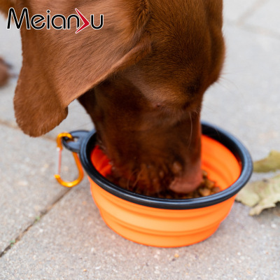 Meianju宠物折叠碗 狗碗猫碗带钥匙扣户外便携式折叠碗食盆饮水碗|ms