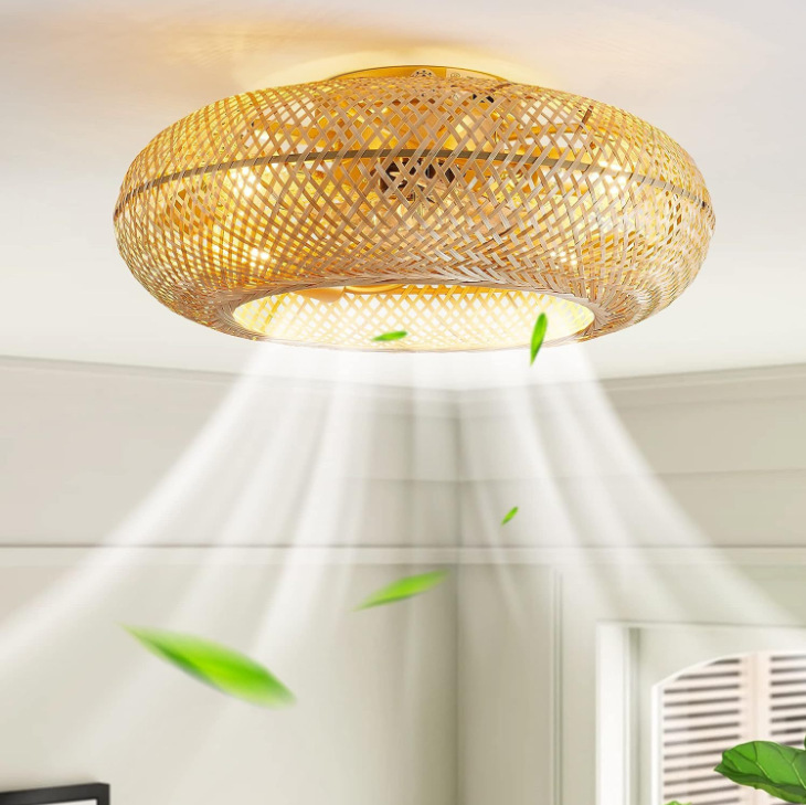 Amazon cross-border 110V bedroom dining room ceiling fan light with rattan cage ceiling fan bamboo woven fan light integrated Amazon cross-border 110V bedroom dining room ceiling fan light with rattan cage ceiling fan bamboo woven fan light integrated