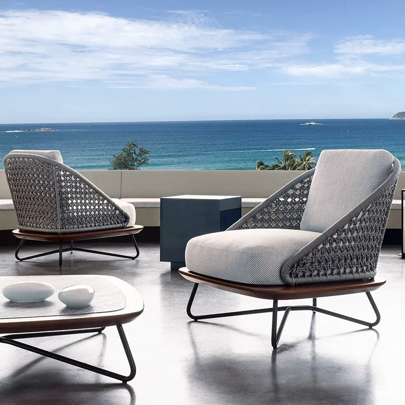 Nordic-style outdoor wicker sofa chair, three-seater, for outdoor balconies, living rooms, patios, and courtyards; leisure table and chair set, single chair