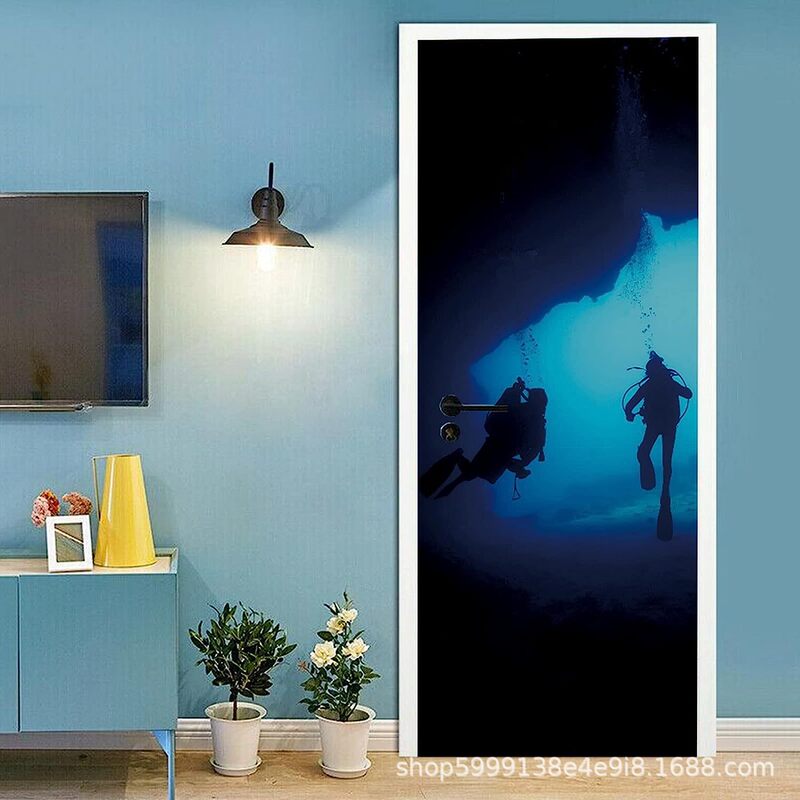 3D door stickers diver underwater silhouette vinyl waterproof self-adhesive door mural decal bedroom bathroom Amazon
