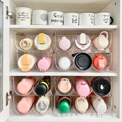 Wholesale Transparent Water Cup Storage Rack PET High-Transparency Desktop Organizer Insulated Cup Red Wine Stand