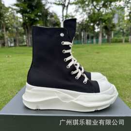 加工定制缎面厚底帆布鞋男款夏季欧美休闲百搭增高透气高帮板鞋潮