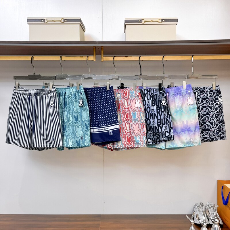 Skull rabbit Psycho Bunny surfing casual beach pants micro elastic flower pants quick-drying European and American style men's home shorts