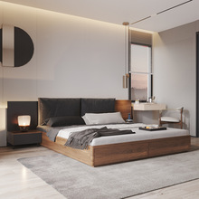 床北欧风格家具现代简约双人床日式床榻榻米板式床主卧婚床储物床