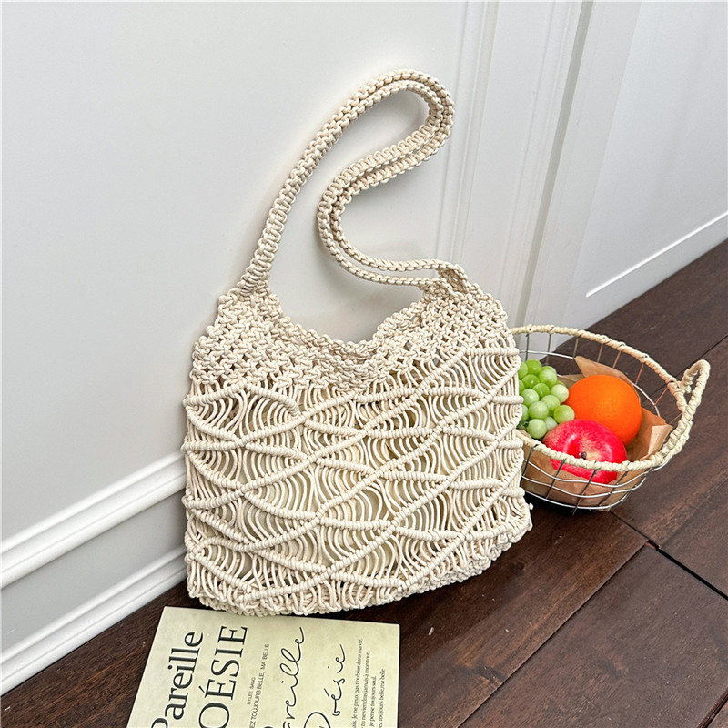 Bolso Tote de Paja Tejida con Diseño Calado para Uso Diario