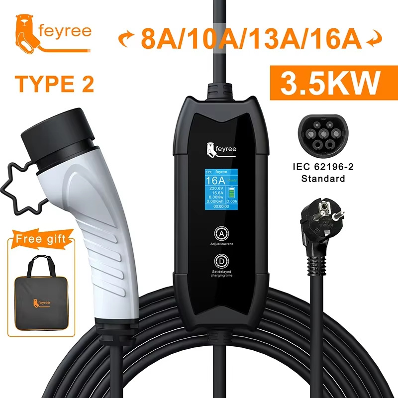 Feyree 新エネルギー車両充電器ヨーロッパ標準 3.5kW 調整可能な電流接地線なし家庭用充電ガン