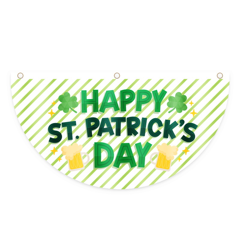 Nueva Bandera de abanico del día de San Patricio transfronterizo día irlandés decoraciones al aire libre impresión creativa Bandera de semicírculo