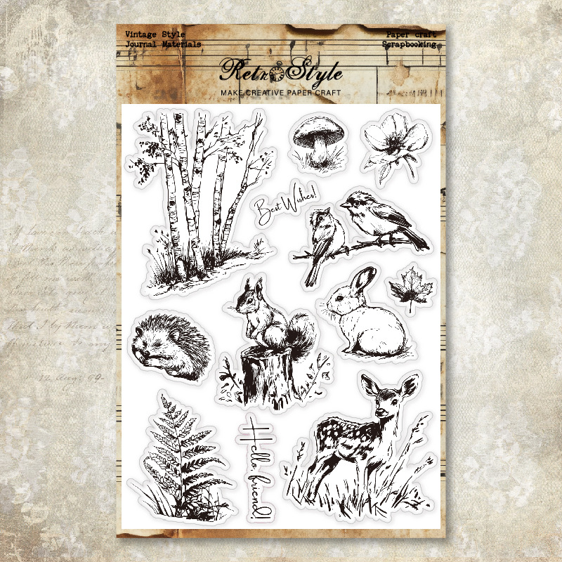 Cuentas de mano transparente sello de silicona fondo retro sello básico DIY decoración cuentas de mano sello de goma hongos papel manuscrito