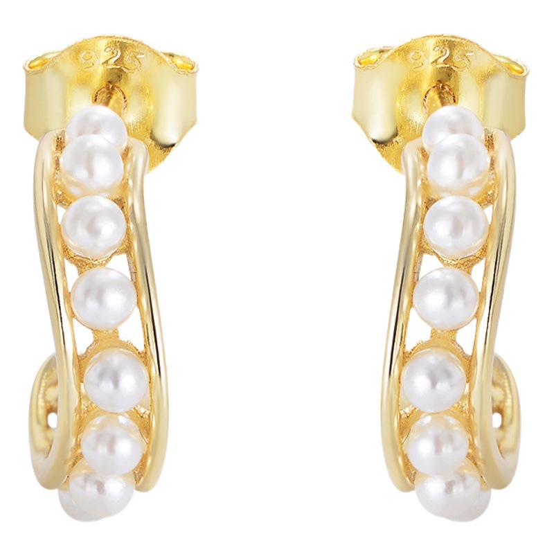 S925 plata esterlina geométrica en forma de C hueco de perlas pendientes de alto grado europeo y americano ins retro elegante pendientes de la joyería del oído para las mujeres