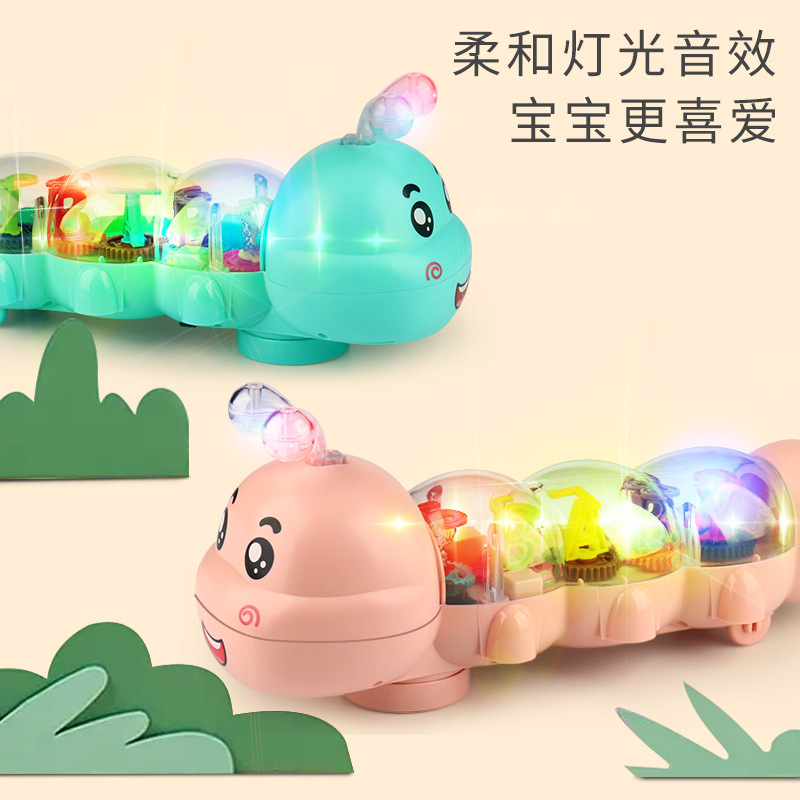 Nuevos niños eléctrico universal oruga juguete música engranaje ligero oruga dibujos animados animal puesto al por mayor