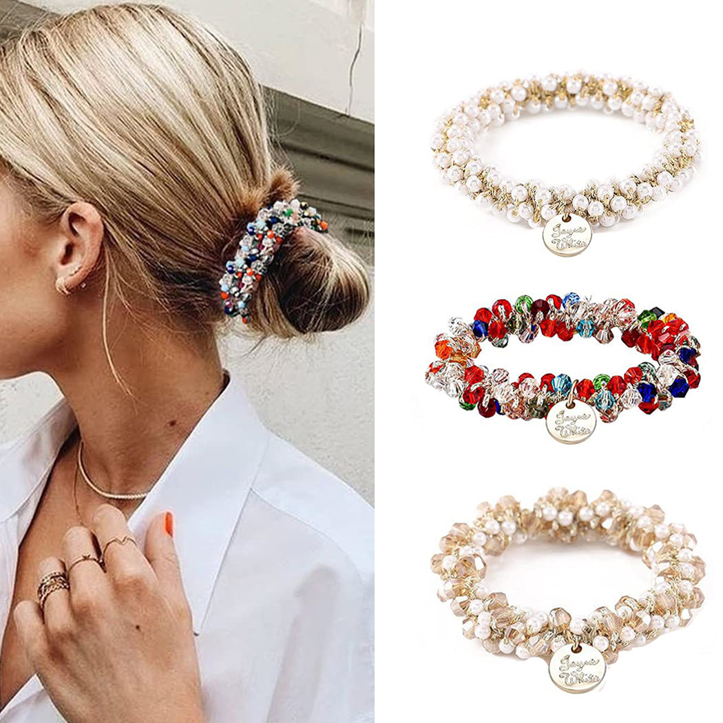 La cuerda de pelo de perlas de cristal amazon transfronterizo cuerda de pelo elegante simple de las mujeres Corea del Sur internet celebridad banda de goma corbata anillo de pelo al por mayor