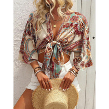 S 67415 Print Deep V Crop Top ӡ���� V ���¿羳��ó����