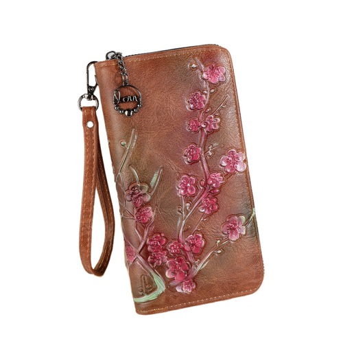 Long Women's Retro Wallet 2025 Embossed, Hand-Painted Chinese-Style Zipper Clutch—Lightweight