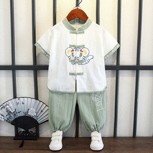 Children's Clothing Boys Summer Han Dynasty Kidsren's Chinese Style Summer Suit New Baby Short-Sleeved Cotton and Linen Tang Suit Two-Piece Set
