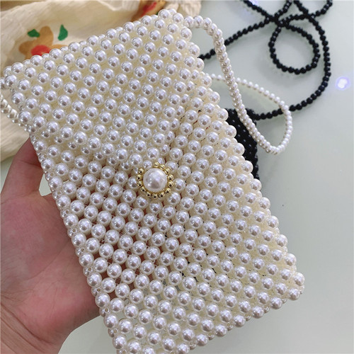 Pearl bag for women ins style internet celebrity retro crossbody bag handmade woven bag handbag beaded bag mobile phone bag for women