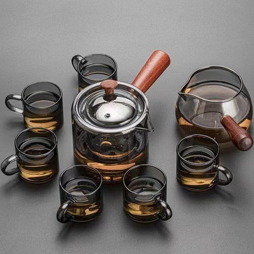 Manufacturer wholesale smoke gray glass small teacup translucent black small cups high-temperature tea cup owner cup small handle cup