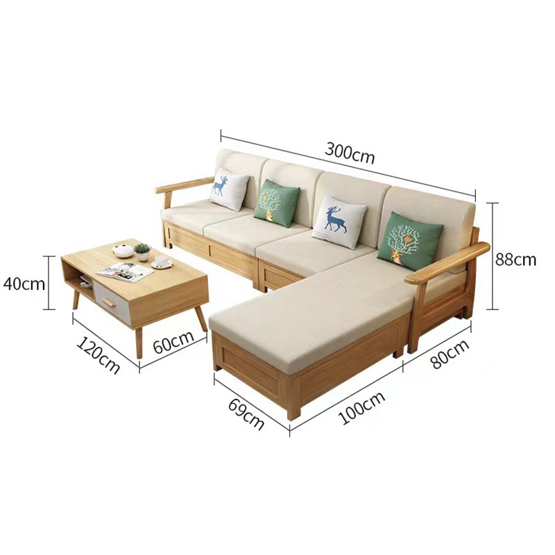 Simple sala de estar de almacenamiento en el hogar caja alta apartamento pequeño con concubina imperial invierno y verano nórdico de doble uso de madera maciza sofá combinación al por mayor
