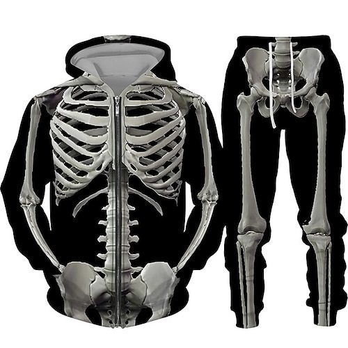 Comercio exterior transfronterizo impresión digital 3D chaqueta con capucha de calavera de terror de dos piezas para hombres europeos y americanos MF08-ML01
