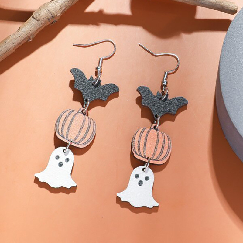 ghost double-sided wooden earrings