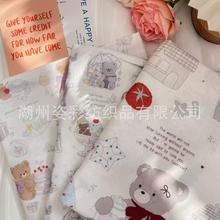 纯棉双层纱布数码印花  白底玩偶礼盒小熊  月子服口水巾防蚊裤
