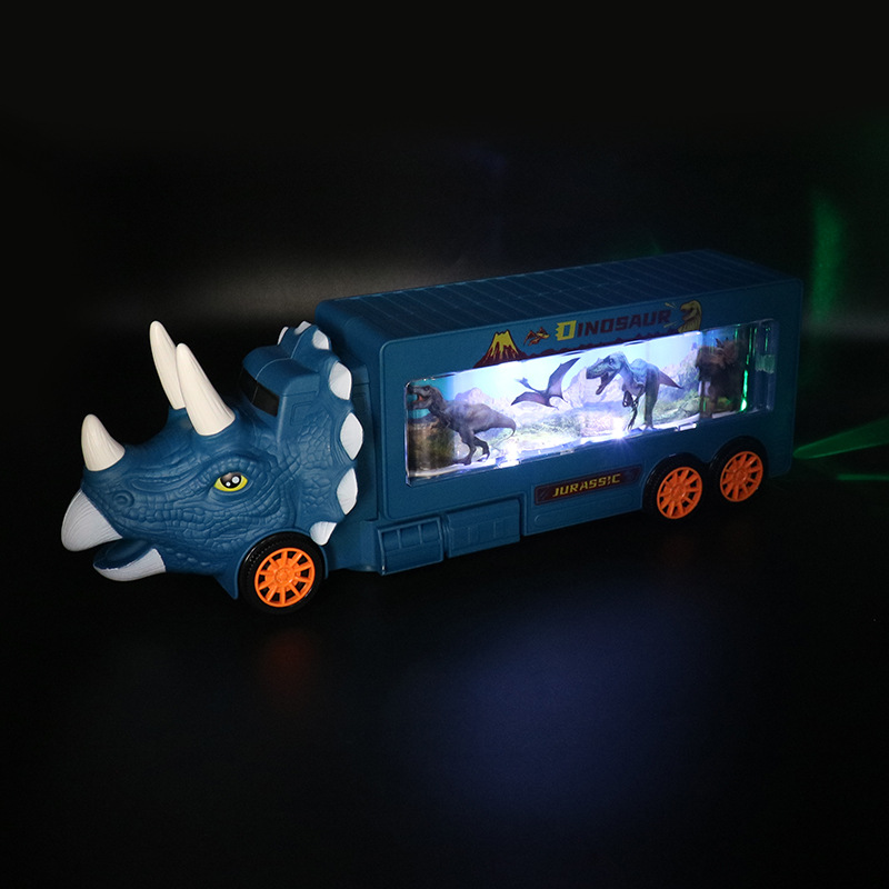 Universal eléctrico dinosaurio vehículo de transporte colorido música luz dinosaurio contenedor remolque niño coche de juguete al por mayor